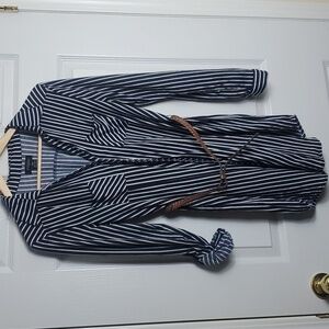 Eclipse Black and White Stipped Knit Belted Button Down Shirt Dress  Size Medium